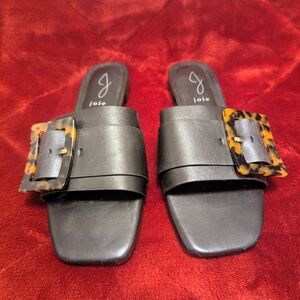 Joie Black Mules with Tortoise Buckle
